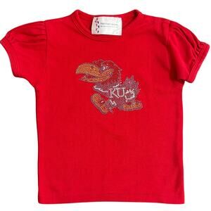KU Jayhawk Shirt Rhinestone Kansas University Two Feet Ahead Red Toddler 2T